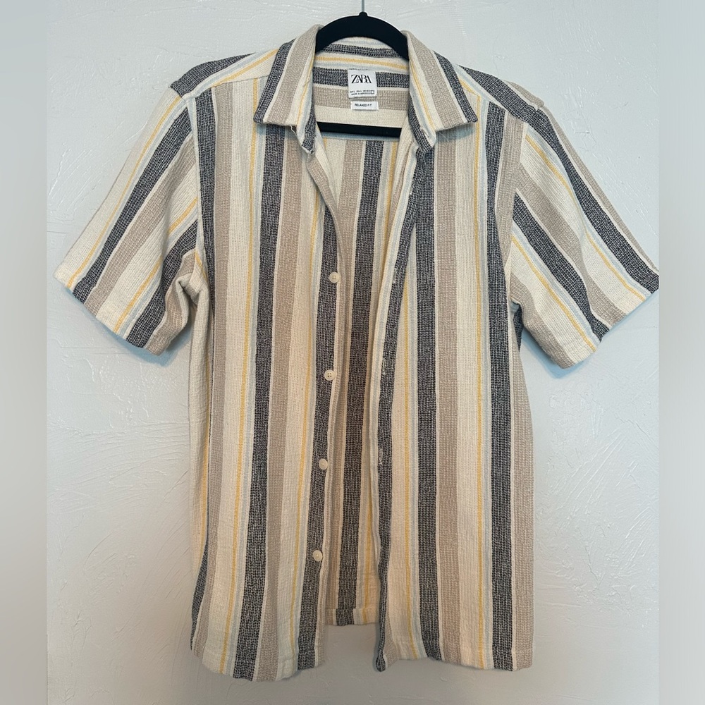 ZARA man ecru textured stripe shirt